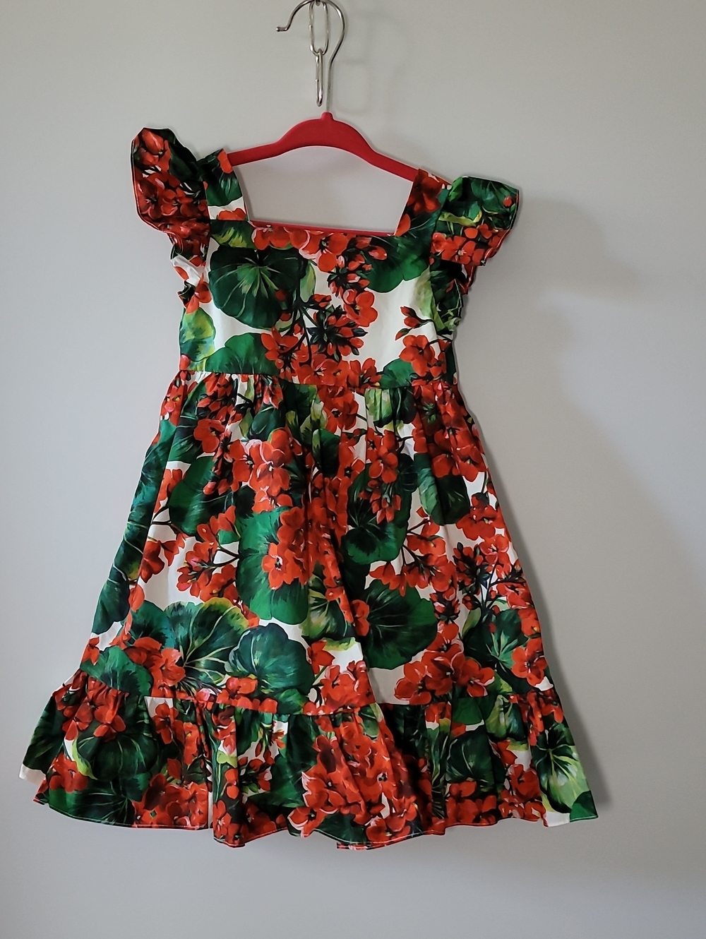 Dolce & Gabbana Red & Green Floral Cotton Sundress for Girls